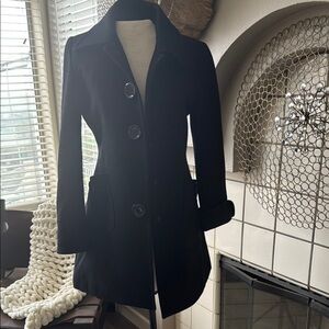 Tulle black wool Elegant Coat with polka dot lining size small
